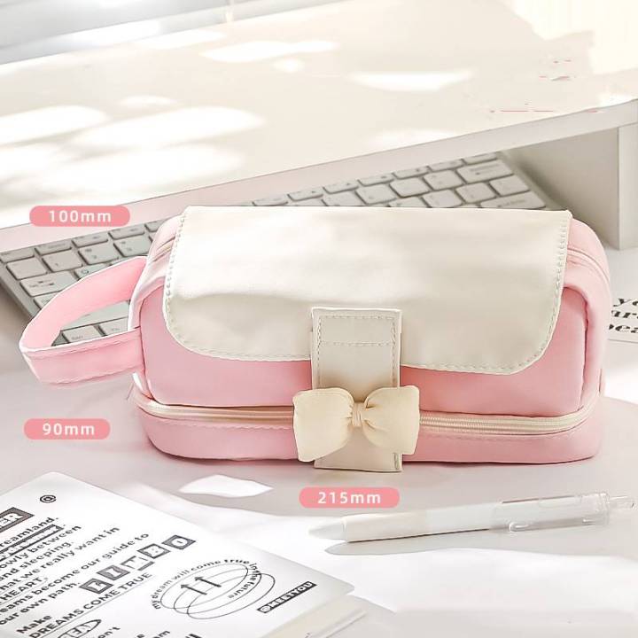snow-white-pencil-case-bow-knot-student-pencil-case-large-capacity-pen-bag-cute-stationery-box