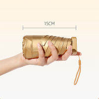 【cw】Titanium Ultra-light Sunscreen Anti-ultraviolet Flat Six-fold Umbrella Sunshade Small Mini Gold Glue Japanese Golden Umbrella ！