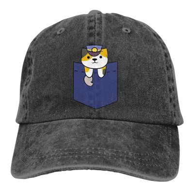 Adjustable Solid Color Baseball Cap Conductor Whiskers Pocket Washed Cotton Neko Atsume Kitty Collector Games Sports Woman Hat