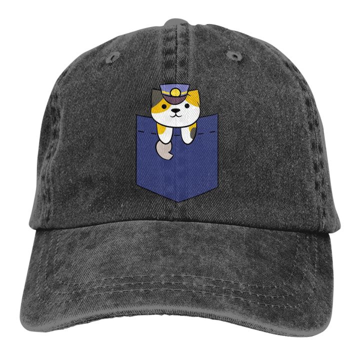 adjustable-solid-color-baseball-cap-conductor-whiskers-pocket-washed-cotton-neko-atsume-kitty-collector-games-sports-woman-hat