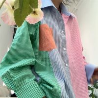 【YY】Asymmetrical Patchwork Button Up Shirt Blouse for Women Korean Fashion Fall Clothes Long Sleeve Alt Alternative 2023