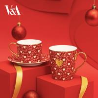 V&amp;A พิพิธภัณฑ์ ซีรี่ย์รัก กระดูกจีน ชุดถ้วยกาแฟและจานรอง ความคิดสร้างสรรค์ ของขวัญวันเกิด ส่งแฟนOz