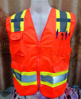 5 กระเป๋าความสามารถในการมองเห็นสูงซิปด้านหน้าเสื้อกั๊กความปลอดภัยพร้อมแถบสะท้อนแสง, ขนาด XXL