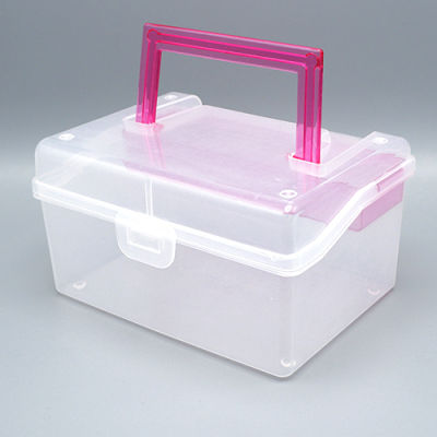ไดโซ  กล่องพลาสติกสีขาวมีด้ามจับสีชมพู15.9x12x8.5ซม.