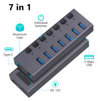 7พอร์ต USB 3.0 Hub Multi USB Splitter พร้อมสวิตช์อะแดปเตอร์ไฟหลาย Expander สำหรับแล็ปท็อป ศัพท์มือถือ MP34 Player