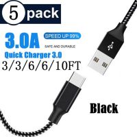 5Pack (1/1/2/2/3m) USB C Cable Nylon Mobile Phone Data Sync Cord for LG Fast Charging Type-C Wire for Samsung Galaxy S10 S9