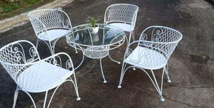 Outdoor Garden Metal Set 4 chairs and 1 table | Lazada PH