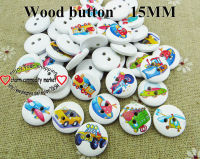 50PCS Vehicle Button Garment Painting Wooden Car Buttons Decoration 15MM Sewing Clothes Boots Coat Accessory MCB-971 Haberdashery