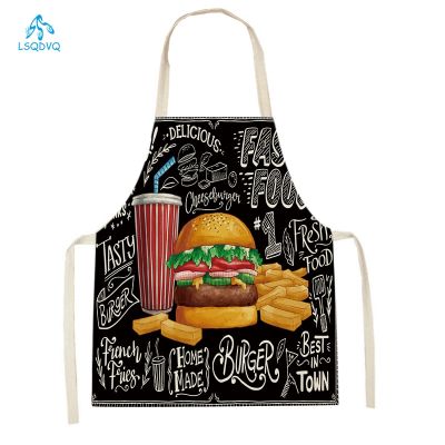 Coffee Hamburger Printed Kitchen Aprons for Adult Kids Household Linen Bib Fruits Vegetables Cooking Baking Apron Cleaning Tool Aprons