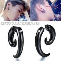 ❤FL❤ 1 Pair Horn Shaped Ear Studs Men Hypoallergenic Acrylic Earring for Male