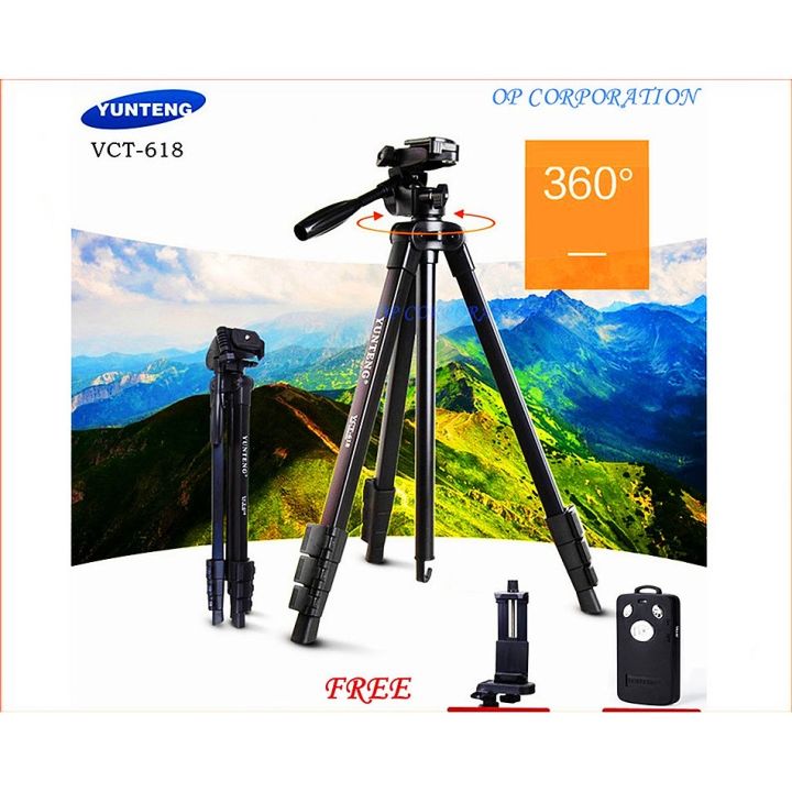 yunteng-vct-618-vct-618n-ขาตั้งกล้อง-ขาตั้งมือถือ-3ขา-tripod-for-camera-dv-professional-photographic-equipment-gimbal-head-new-intlฟรี-รีโมท-bluetooth-ตัวตั้งโทรศัพท์