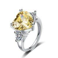 Hot Sell 100 925 Sterling Silver Trendy Yellow Color Shiny Crystal Ladies Proposal Ring For Women 2022 New Year