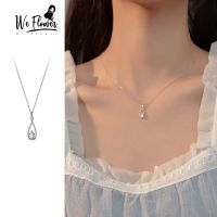 We Flower Vintage French CZ Zirconia Tear Pendant Necklace for Women Ins Trendy Waterdrop Necklaces Jewelry