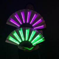 【YD】 Folding Led Dancing Lights Colorful Hand Held Fans with 2 Batteries for Accessories