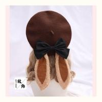 Girls Cute Lolita Beret Hat Cartoon Rabbit Ears Wool Felt Cap Beanie