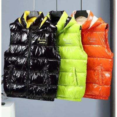 ZZOOI 2022 new autumn winter down cotton vest men and women casual bright face trend with hood vest youth outdoor thermal vest jacket