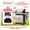 Firenzzi BBQ EXPERT GRILL RIO3 FBQ-1038 (3 Powerful Burner) BBQ came with Rotisserie Skewer, Battery Motor and Free PVC Cover + BBQ Accessories FBQ1038. 