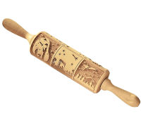 Nativity Engraved Rolling Pin Non-Stick Wooden Embossed Dough Roller Rolling Pins for Cookies Pies Clay Kitchen Tool LBS