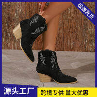 Sepatu BOOT Pendek Caohuatang3Fashion,Boots Denim สตรี,Rhinestones,รองเท้าส้นหนา,สาวยีนส์,Sizecaohuatang3ขนาดใหญ่