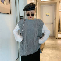 Woherb Fashion O-neck Sweater Vest Korean Loose Knitted Pullovers Waistcoat Oversized Fall  Woman Clothes Tank Tops 4G710