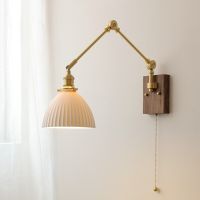 Modern Wall Light New Ceramic Nordic Copper Bedroom Bedside Adjustable LED Lamp With Switch Indoor Lights Fixture For Home E27