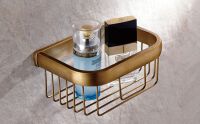 ☃ 7.6 inch Antique Brass Kitchen Sundries Basket Bathroom Shower Storage Baskets Paper Holder Shelf