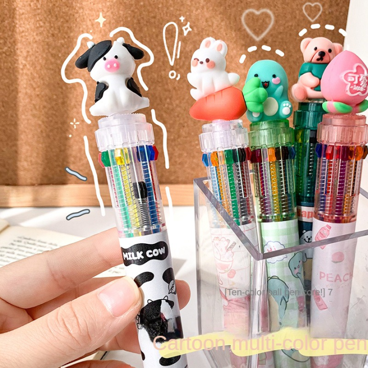 free-shipping-กล่องใส่ปากกาเครื่องเขียนสำหรับสำนักงานผลไม้สัตว์ที่สร้างสรรค์น่ารัก10ปากกาลูกลื่นสี