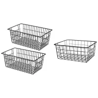 3 Pcs Storage Baskets Metal Basket Without Interlining Bathroom Kitchen Organizer Black,A &amp; B