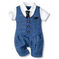 Baby Boy Clothes Summer Cotton Formal Romper Gentleman Tie Outfit Newborn Clothing Handsome Button Jumpsuit Party Suit