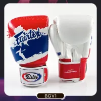 Fairtex Boxing Gloves BGV1 Universal Gloves Tight-Fit Design-THAI Flag 8,10,12,14,16 oz. Made of 100 % Premium grade of genuine leather แฟร์แท็ค ลายธงชาติไทย นวมซ้อม ชกมวย ผลิตจากหนังแท้ 100%