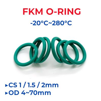 FKM Green Fluorine Rubber O-Ring OD 4-70mm Thickness CS 1/1.5/2mm O-Rings Sealing Gasket Oil Resistant Acid & Alkali Resistant Bearings Seals