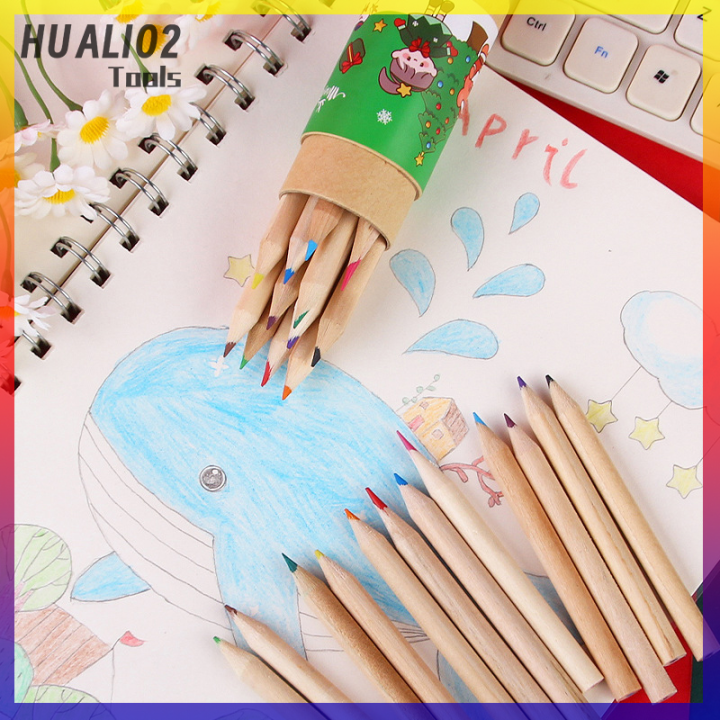 ชุดสัตว์คริสต์มาสสุดสร้างสรรค์12ดินสอสี-huali02ชุดของขวัญเครื่องเขียนดินสอสีสมุดวาดรูปภาพวาดการ์ตูน12กล่อง