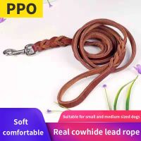 130cm/160cm Comfortable Genuine Leather Dog Leash Traction Rope for Small to Medium Dogs Training and Walking Brown