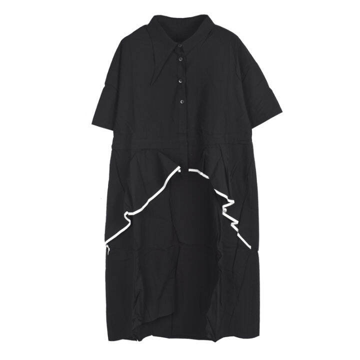 xitao-dress-casual-women-false-two-pieces-shirt-dress