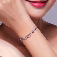 New Summer Style Romantic Double Heart Bracelet Women 925 Silver Wedding Crystal Bracelets Pulseras Fine Jewelry