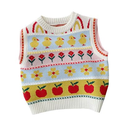 （Good baby store） Toddler Girl Vest Knit Pullover Floral Animal Print Cute Fall Boutique Kids Clothing Birthday Children Outerwear Waistcoat