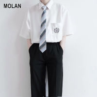 MOLAN เสื้อคู่ชายเสื้อปักหลวมลำลองแฟชั่นแขนสั้นสีขาวเสื้อเชิ้ตฤดูร้อน