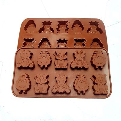 GL-แม่พิมพ์ ซิลิโคน รูปสัตว์ 10 ช่อง สำหรับทำ ขนม ช็อกโกแลต (คละสี) animal silicone mold