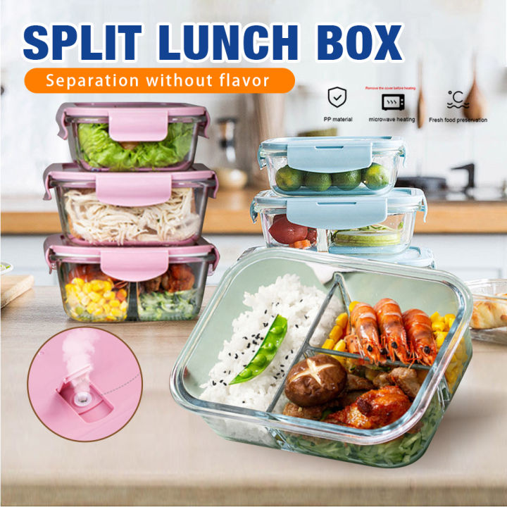 1pc Glass Bento Lunch Box with Compartments Microwavable Food