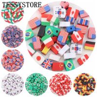 30pcs/Lot 10mm National Flag Polymer Clay Beads Chip Disk Loose Spacer Beads For Jewelry Making DIY Handmade Bracelets Accessori Wires  Leads Adapters