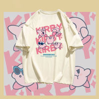 Star Kirby ผ้าฝ้าย 100% บางฤดูร้อนญี่ปุ่นหวานชุดคู่รักสีดำเสื้อยืดแขนสั้นหญิง ins ลายสกรีนคมชัด