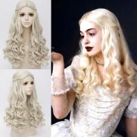 Anime Women Alice in Wonderland White Queen Cosplay Wig Blonde Wavy Long id Styled Movie Hair Heat Resistance Fiber