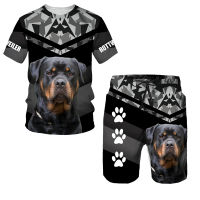 Summer Rottweiler Dog 3D Printed O-neck T-shirt&amp;Shorts Suit Funny Doberman German Shepherd Short Sleeve Tops Mens Clothing Set