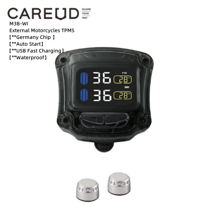 CAREUD M3B Motorcycle TPMS Tire Pressure Monitoring System + 2