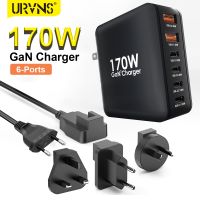 T017 URVNS 170W USB C เครื่องชาร์จติดผนัง GaN 6-พอร์ต USB-C แล็ปท็อปแท่นชาร์จ PPS45W 100W สำหรับ MacBook iPhone S23/22/21