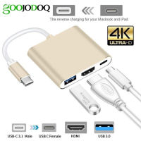 Goojodoq 3 in 1 USB 3.0 ประเภท C ถึง HDMI A udio Video อะแดปเตอร์แปลงสายเคเบิ้ล T riple แปลงประเภท-C เพื่อแปลง USB รองรับ 4 พันสำหรับทีวีโทรศัพท์