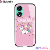 Jizetin A78 OPPO 4G น่ารักสำหรับผู้หญิงลายการ์ตูนสำหรับกระจกนิรภัยมันวาวเคสกันกระแทกปลอกอ่อนรูปยูนิคอร์นสีชมพู