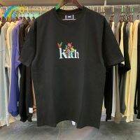 2022SS สีดำสีขาว Apricot Casual KITH Tee ผู้ชายผู้หญิง1:1คลาสสิกโลโก้นกดอกไม้พิมพ์ Kith T เสื้อหลวมสั้นแขน: