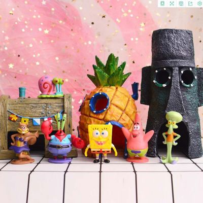 โมเดล น่ารัก ๆ 12ชิ้น/เซ็ตน่ารักรูปปั้นของตกแต่งเดสก์ท็อป Squidward ปู Boss อะนิเมะโมเดลคอลเลกชันสับปะรด SpongeBob ของเล่นหุ่นแอคชั่นหุ่นของเล่น