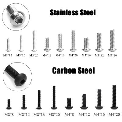 10/50pcs M2 M3 M4 M5 M6 304 Stainless Steel /Carbon Steel Hex Hexagon Socket Button Round Head Allen Screw Bolt Nails Screws Fasteners